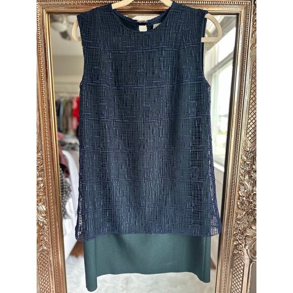 Grey by Jason Wu Navy Green Contrast Stitch Crew Sleeveless Dress Small/Medium - Picture 2 of 7